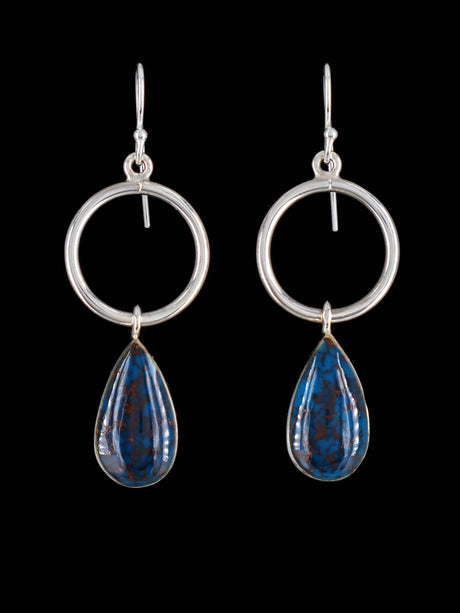 Navajo Sterling Silver Turquoise Dangle Earrings - PuebloDirect.com
