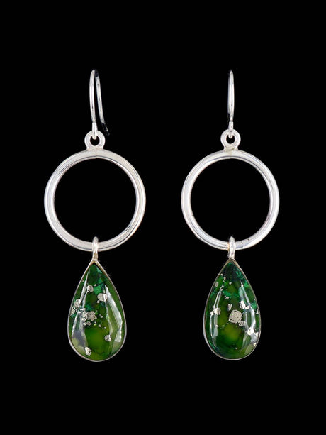 Navajo Sterling Silver Turquoise Dangle Earrings - PuebloDirect.com