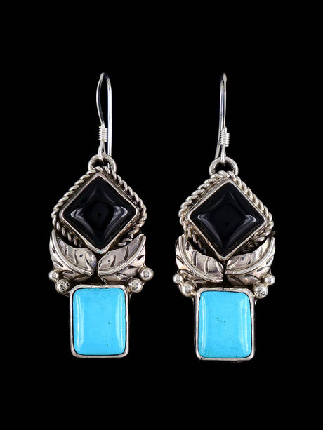Native American Turquoise and Onyx Dangle Earrings - PuebloDirect.com