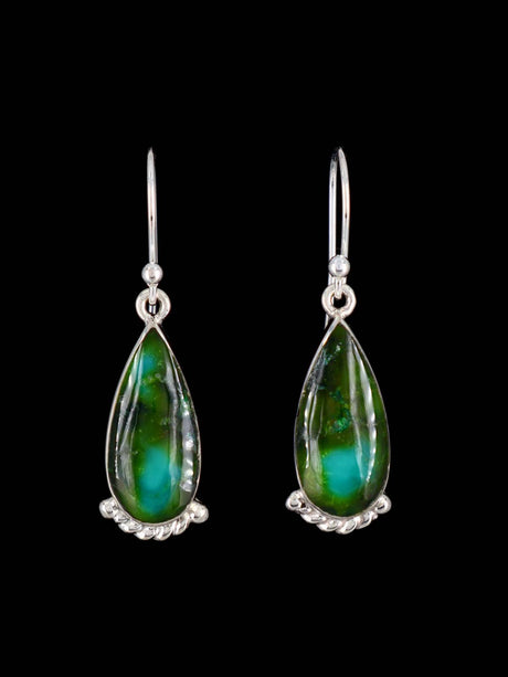 Navajo Sterling Silver Sonoran Turquoise Dangle Earrings - PuebloDirect.com