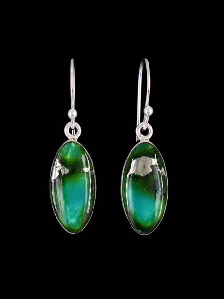Navajo Sterling Silver Sonoran Turquoise Dangle Earrings - PuebloDirect.com
