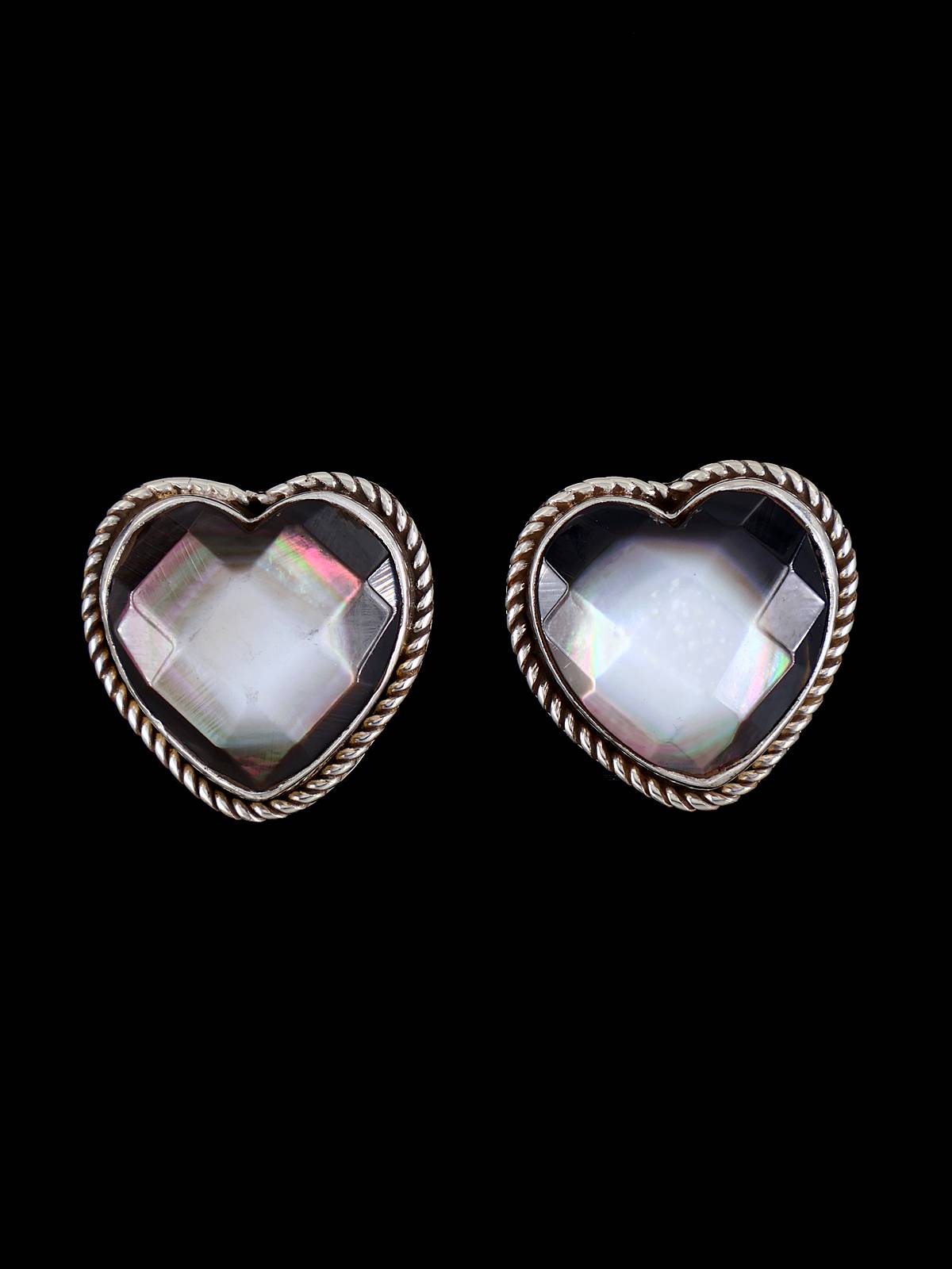Native American Faceted Abalone Post Heart Earrings - PuebloDirect.com