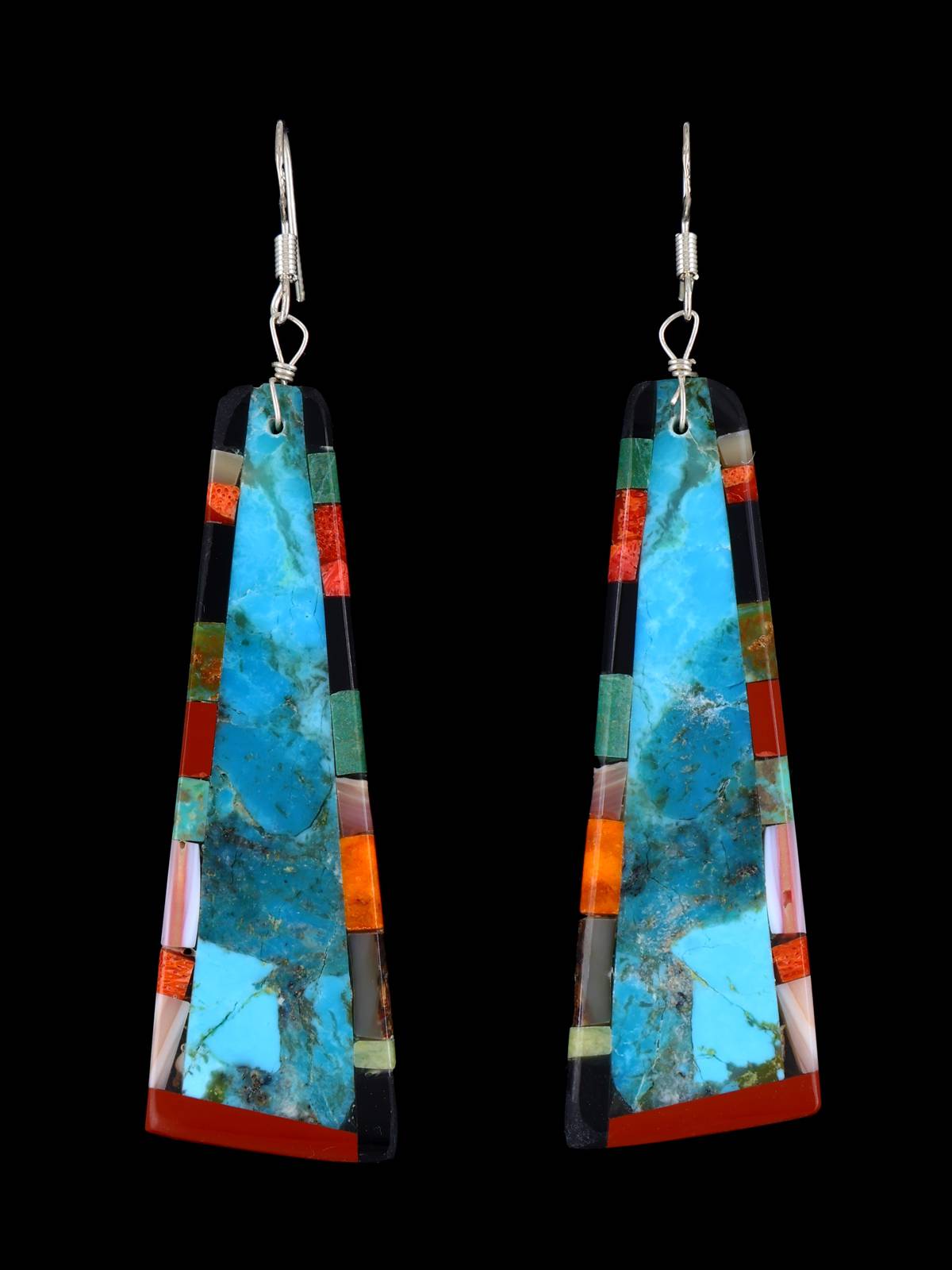Santo Domingo Inlay Mosaic Dangle Earrings - PuebloDirect.com