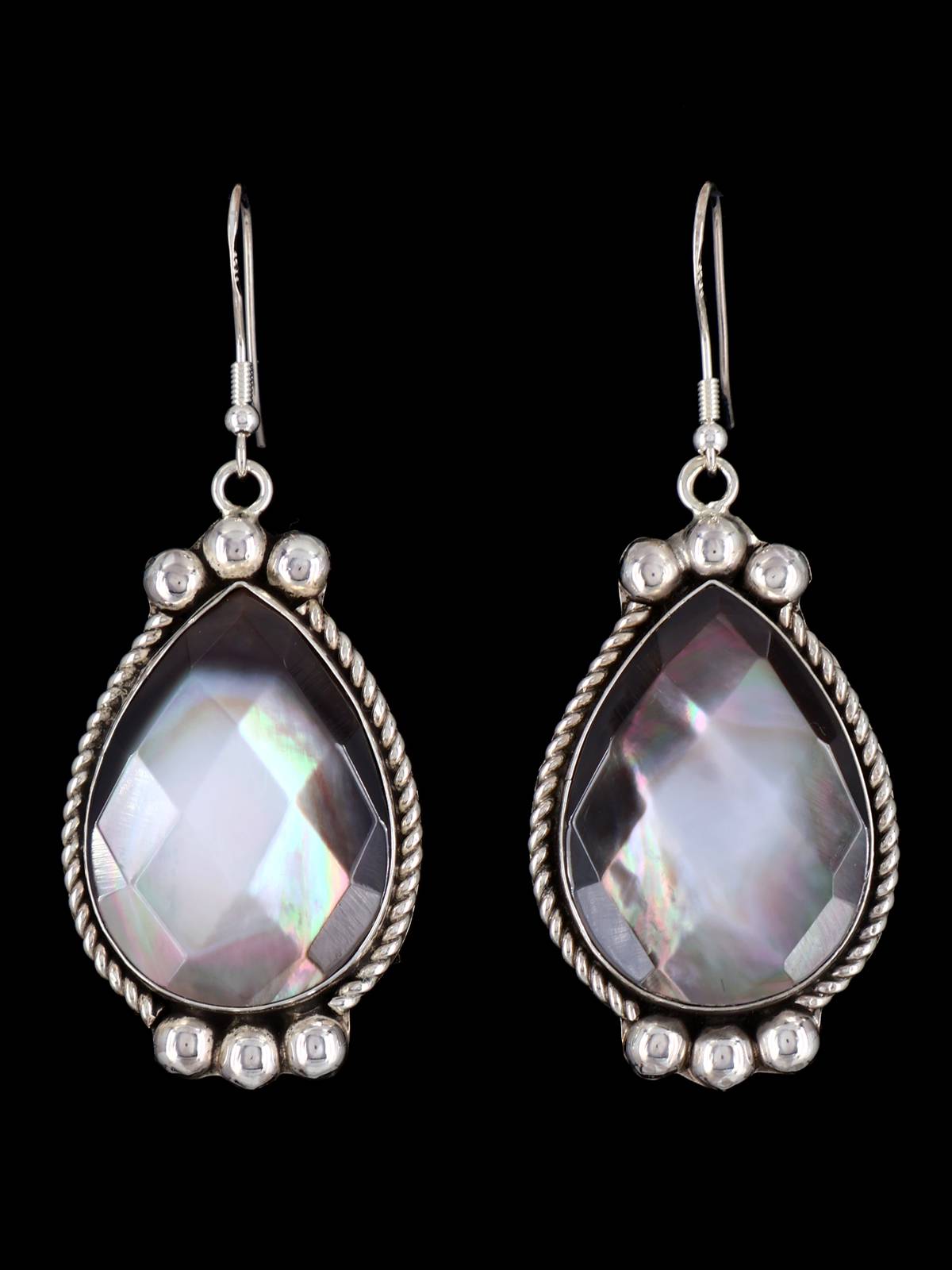 Navajo Sterling Silver Abalone Dangle Earrings - PuebloDirect.com