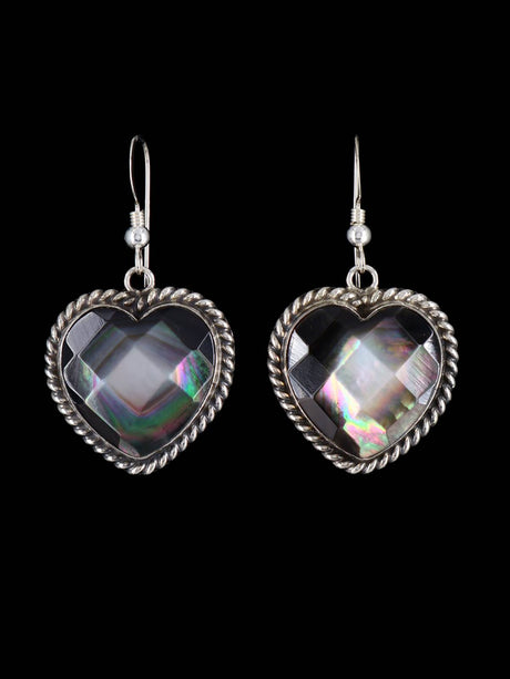 Native American Faceted Abalone Dangle Heart Earrings - PuebloDirect.com
