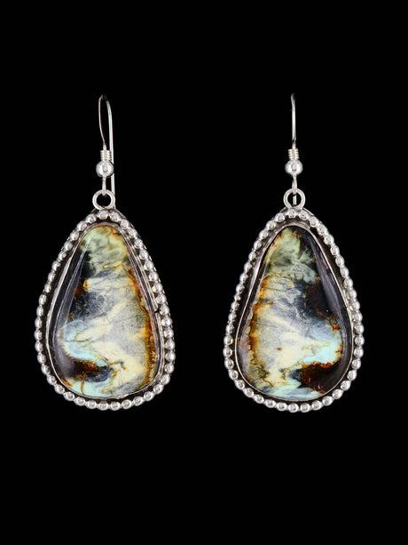 Navajo Sterling Silver Variscite Dangle Earrings - PuebloDirect.com