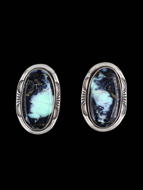 Navajo Sterling Silver Variscite Post Earrings - PuebloDirect.com