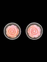 Navajo Pink Conch Sterling Silver Post Flower Earrings - PuebloDirect.com