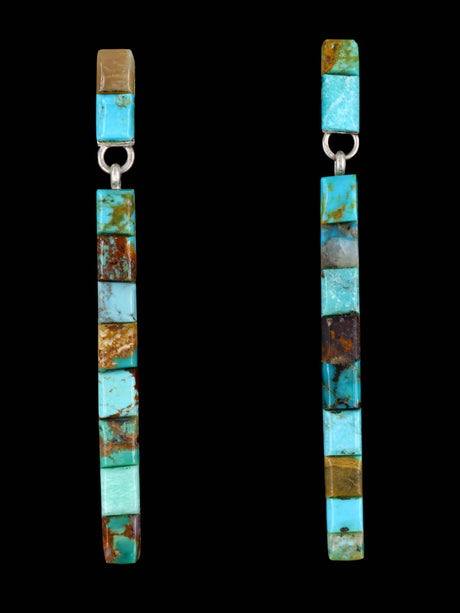 Navajo Turquoise Cobblestone Inlay Post Earrings - PuebloDirect.com