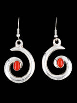 Navajo Coral Sterling Silver Swirl Dangle Earrings - PuebloDirect.com