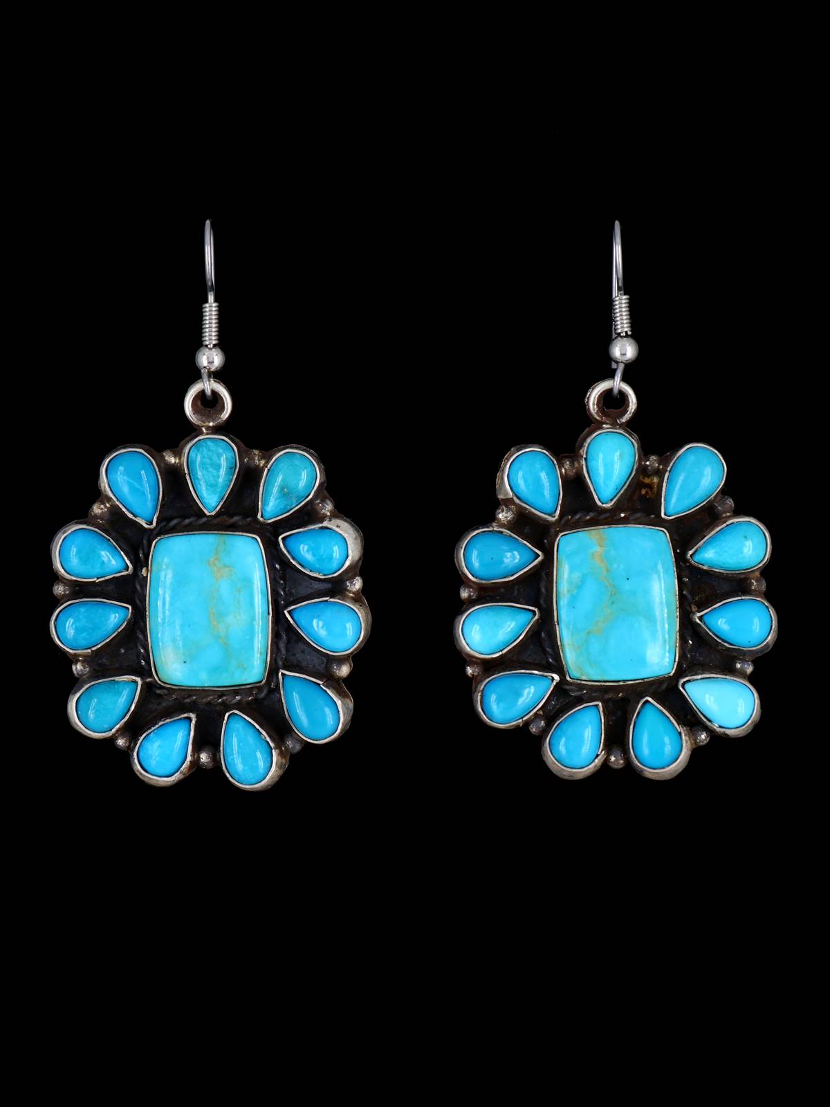 Navajo Turquoise Sterling Silver Dangle Earrings - PuebloDirect.com