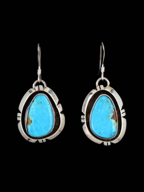 Navajo Sterling Silver Turquoise Dangle Earrings - PuebloDirect.com