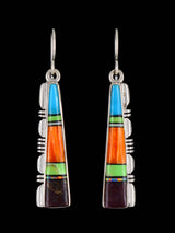 Navajo Multistone Sterling Silver Inlay Dangle Earrings - PuebloDirect.com