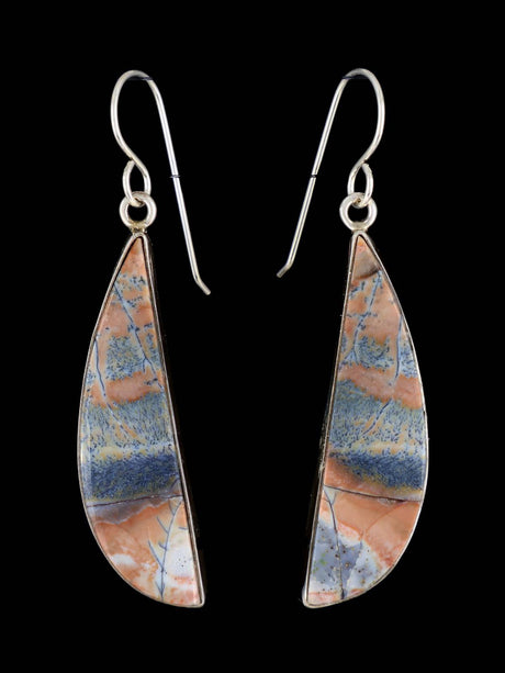 Native American Opalized Petrified Wood Sterling Silver Dangle Earrings - PuebloDirect.com