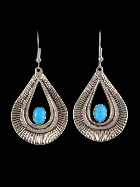 Navajo Sterling Silver Turquoise Dangle Earrings - PuebloDirect.com