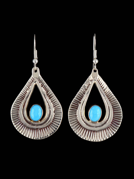 Navajo Sterling Silver Turquoise Dangle Earrings - PuebloDirect.com