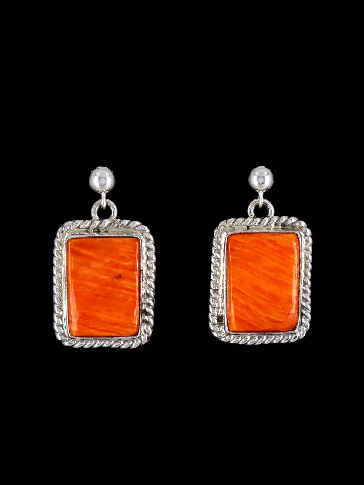 Navajo Spiny Oyster Sterling Silver Post Dangle Earrings - PuebloDirect.com