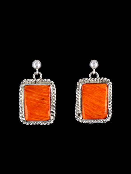 Navajo Spiny Oyster Sterling Silver Post Dangle Earrings - PuebloDirect.com