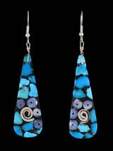 Santo Domingo Inlay Mosaic Dangle Earrings - PuebloDirect.com