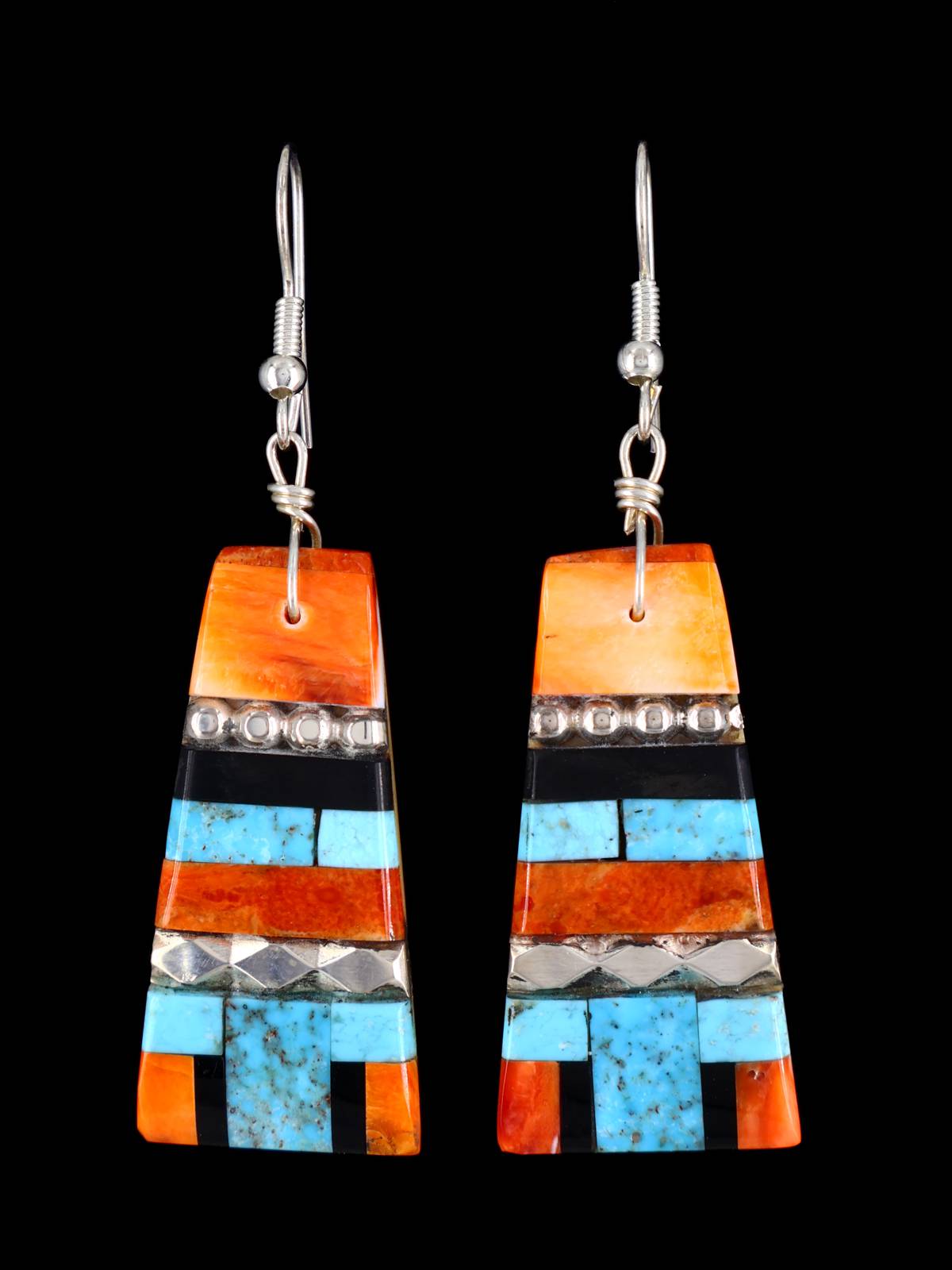 Santo Domingo Inlay Mosaic Dangle Earrings - PuebloDirect.com