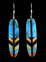 Mosaic Multistone Feather Santo Domingo Inlay Earrings - PuebloDirect.com
