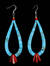 Navajo Turquoise and Spiny Oyster Dangle Earrings - PuebloDirect.com