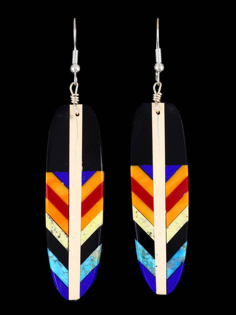 Mosaic Multistone Feather Santo Domingo Inlay Earrings - PuebloDirect.com