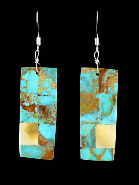 Santo Domingo Turquoise Mosaic Dangle Earrings - PuebloDirect.com
