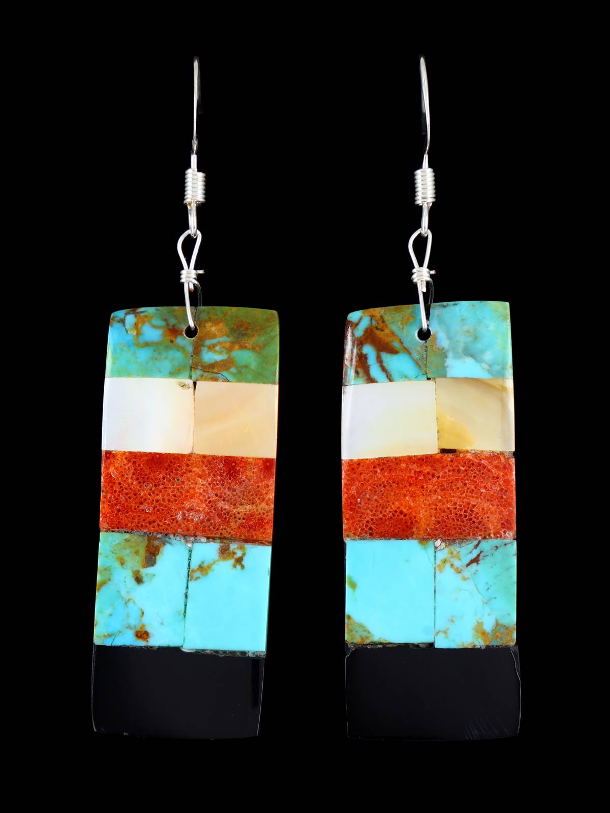 Santo Domingo Turquoise Mosaic Dangle Earrings - PuebloDirect.com