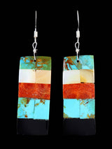 Santo Domingo Turquoise Mosaic Dangle Earrings - PuebloDirect.com