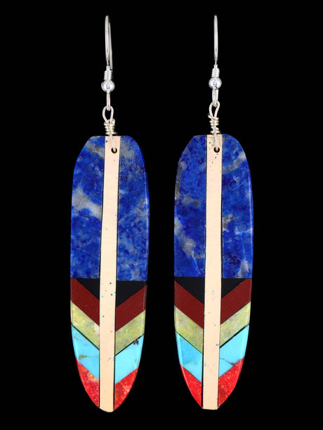 Mosaic Lapis Feather Santo Domingo Inlay Earrings - PuebloDirect.com