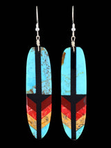 Mosaic Turquoise Feather Santo Domingo Inlay Earrings - PuebloDirect.com