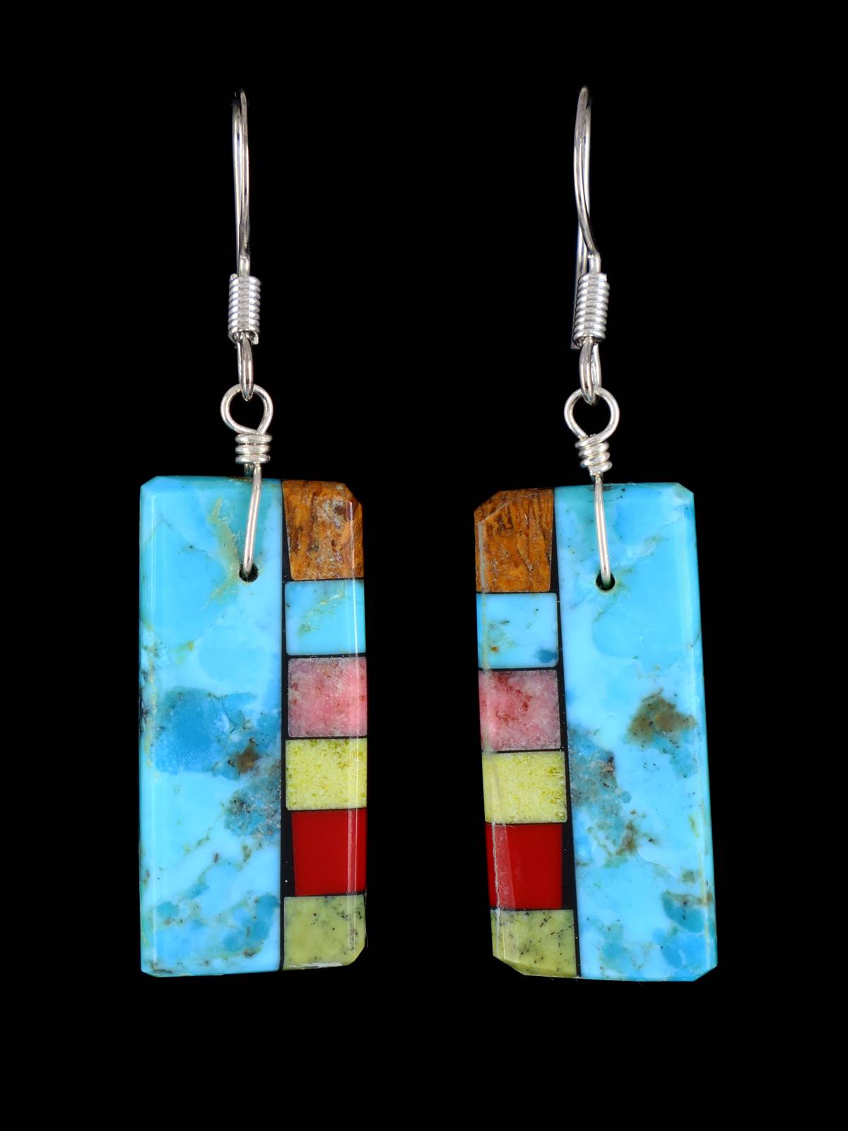 Santo Domingo Inlay Mosaic Dangle Earrings - PuebloDirect.com