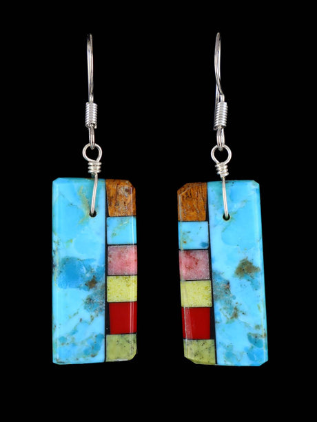 Santo Domingo Inlay Mosaic Dangle Earrings - PuebloDirect.com