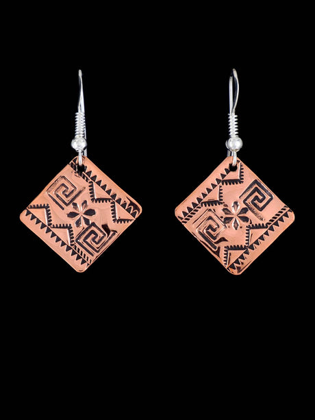 Navajo Stamped Copper Dangle Earrings - PuebloDirect.com