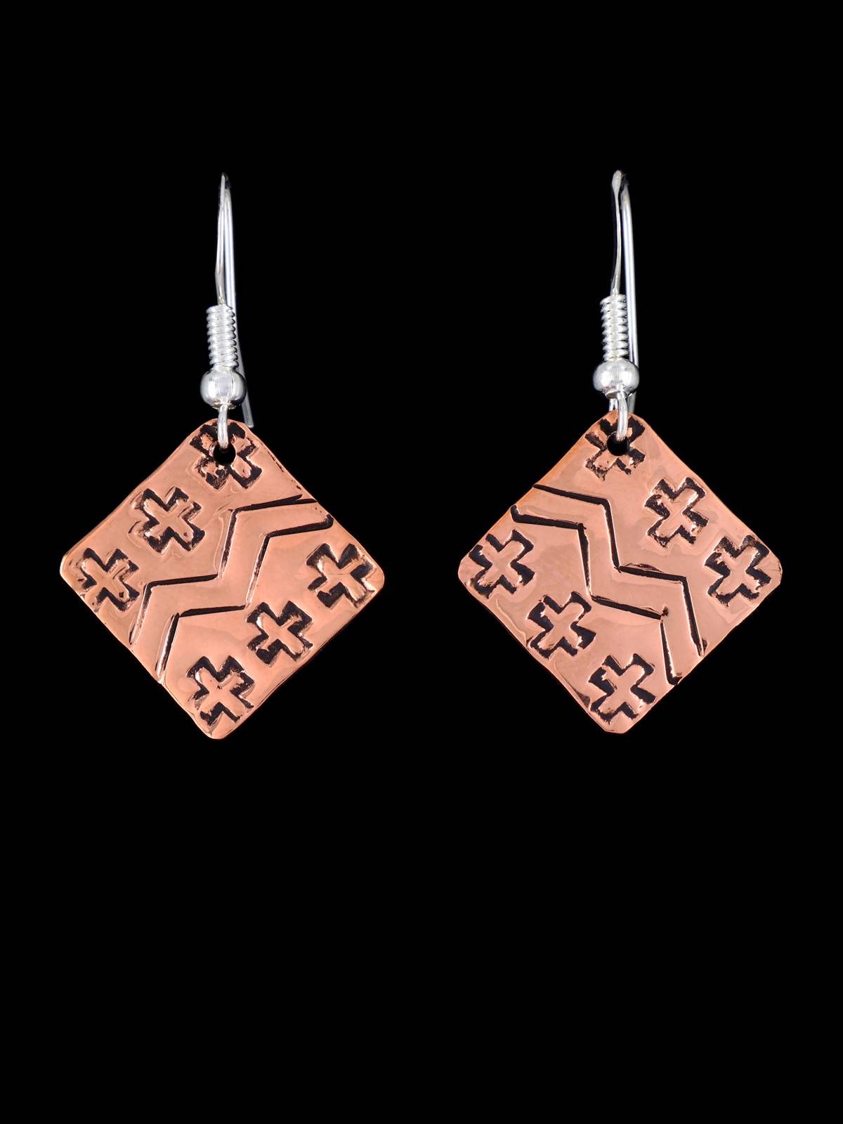 Navajo Stamped Copper Dangle Earrings - PuebloDirect.com