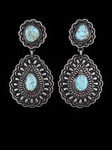 Native American Jewelry #8 Turquoise Stamped Sterling Post Earrings - PuebloDirect.com
