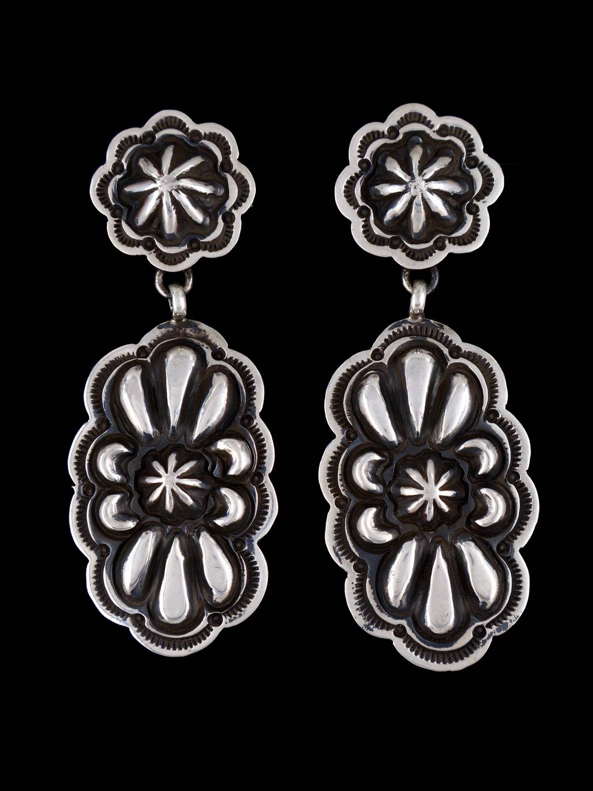 Native American Jewelry Stamped Sterling Post Earrings - PuebloDirect.com
