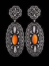 Native American Jewelry Spiny Oyster Stamped Sterling Post Earrings - PuebloDirect.com