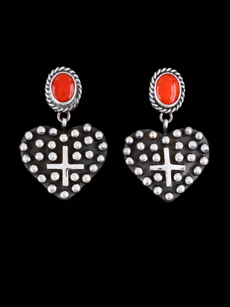 Native American Sterling Silver Droplet Post Heart Earrings - PuebloDirect.com