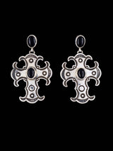 Navajo Sterling Silver Black Onyx Cross Dangle Earrings - PuebloDirect.com