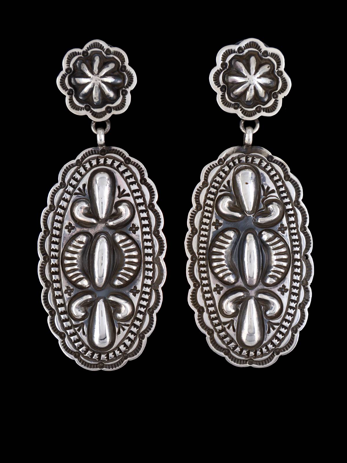 Native American Jewelry Stamped Sterling Post Earrings - PuebloDirect.com