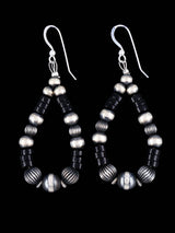 Navajo Onyx and Sterling Silver Beaded Dangle Earrings - PuebloDirect.com