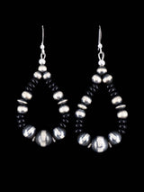 Navajo Onyx and Sterling Silver Beaded Dangle Earrings - PuebloDirect.com