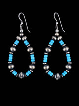 Navajo Sleeping Beauty Turquoise and Sterling Silver Beaded Dangle Earrings - PuebloDirect.com