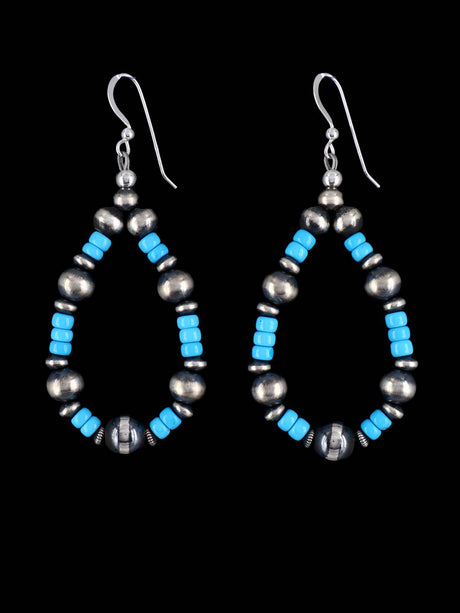 Navajo Sleeping Beauty Turquoise and Sterling Silver Beaded Dangle Earrings - PuebloDirect.com