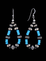 Navajo Sleeping Beauty Turquoise and Sterling Silver Beaded Dangle Earrings - PuebloDirect.com
