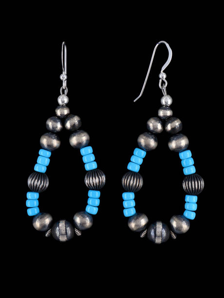 Navajo Sleeping Beauty Turquoise and Sterling Silver Beaded Dangle Earrings - PuebloDirect.com