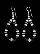 Navajo Onyx and Sterling Silver Beaded Dangle Earrings - PuebloDirect.com