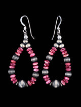 Navajo Spiny Oyster and Sterling Silver Beaded Dangle Earrings - PuebloDirect.com
